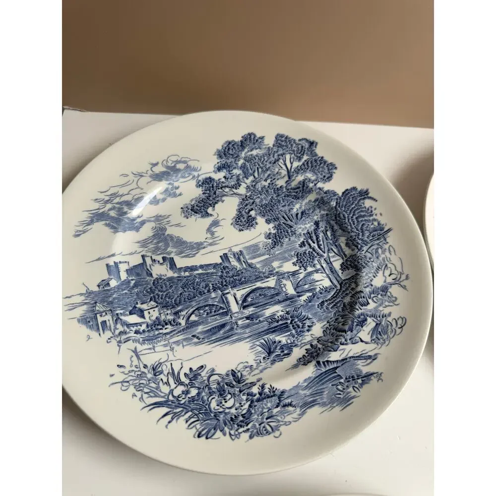 Vintage Wedgwood Dinner Plates Set of 4 Blue Transferware 